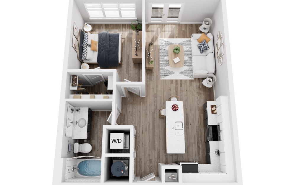 A1 - 1 bedroom floorplan layout with 1 bathroom and 680 square feet