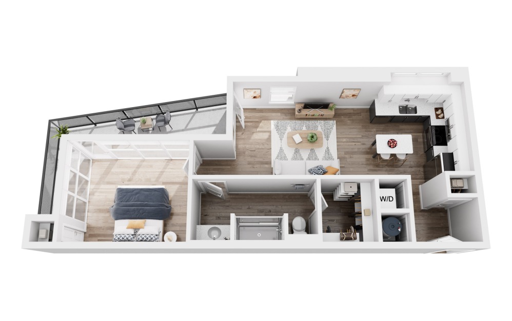 A1C - 1 bedroom floorplan layout with 1 bathroom and 709 square feet