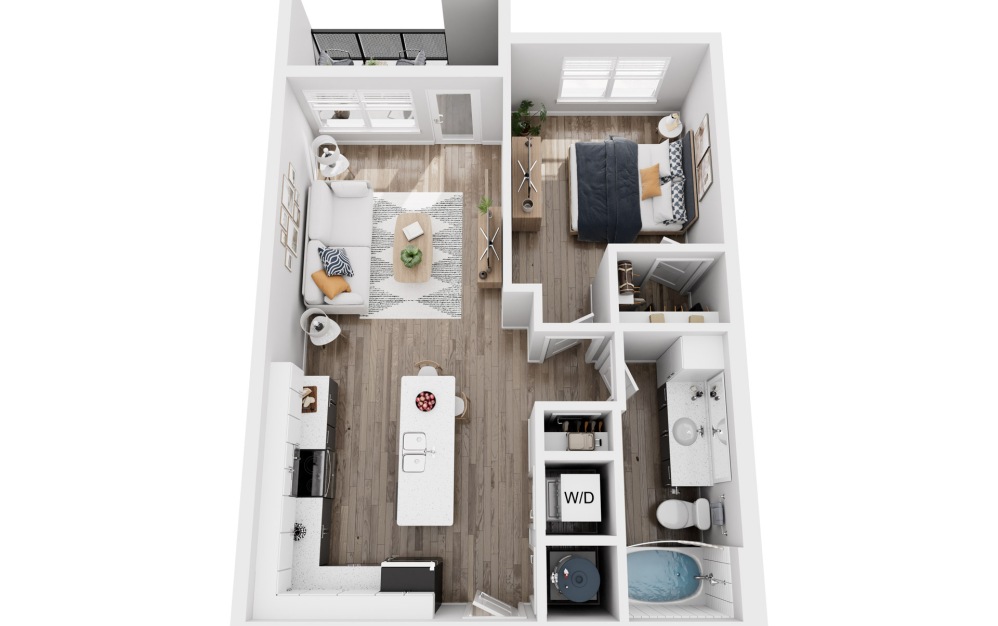 A2 - 1 bedroom floorplan layout with 1 bathroom and 671 square feet