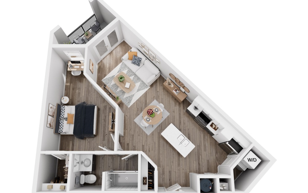 A3 - 1 bedroom floorplan layout with 1 bathroom and 737 square feet