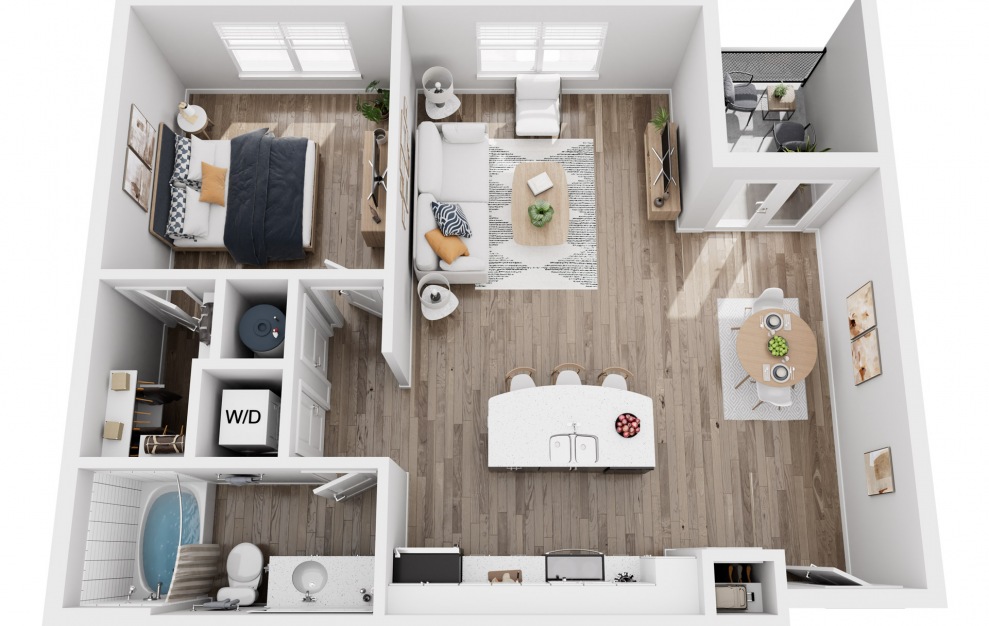 A4A - 1 bedroom floorplan layout with 1 bath and 786 square feet.