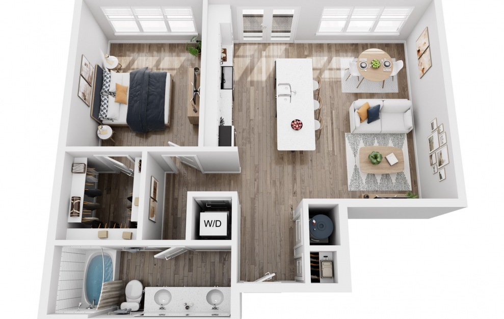 A4B - 1 bedroom floorplan layout with 1 bath and 794 square feet.