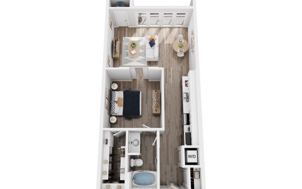 A5 - 1 bedroom floorplan layout with 1 bathroom and 725 square feet