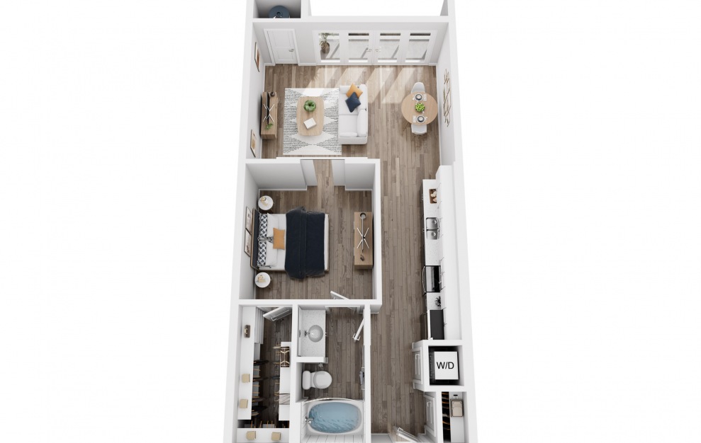 A5 - 1 bedroom floorplan layout with 1 bath and 725 square feet.