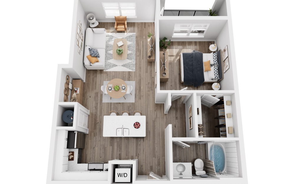 A6 - 1 bedroom floorplan layout with 1 bathroom and 741 square feet